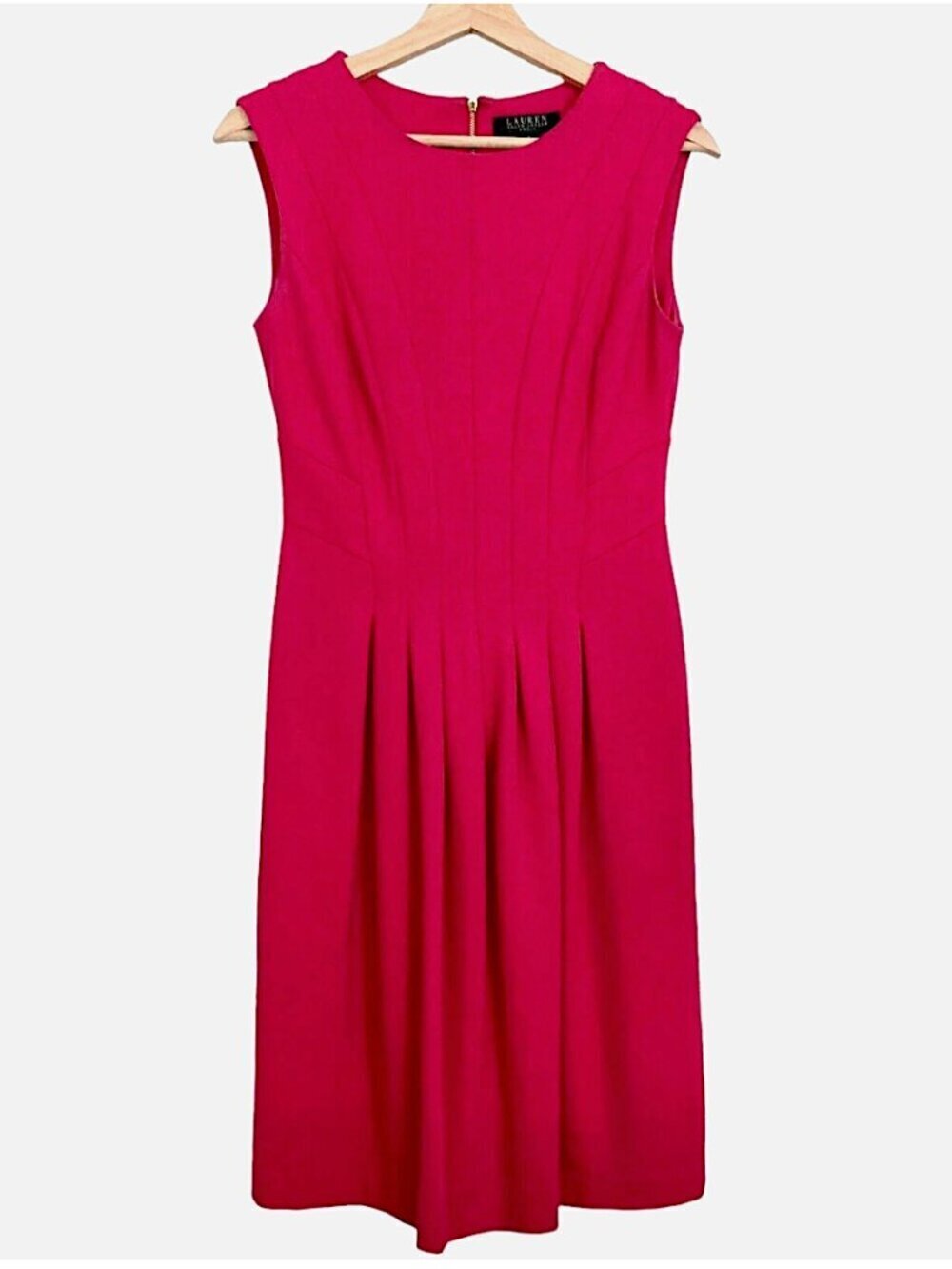 LAUREN RALPH LAUREN Sleeveless Pink Pleated Ponte Knit Sheath Dress